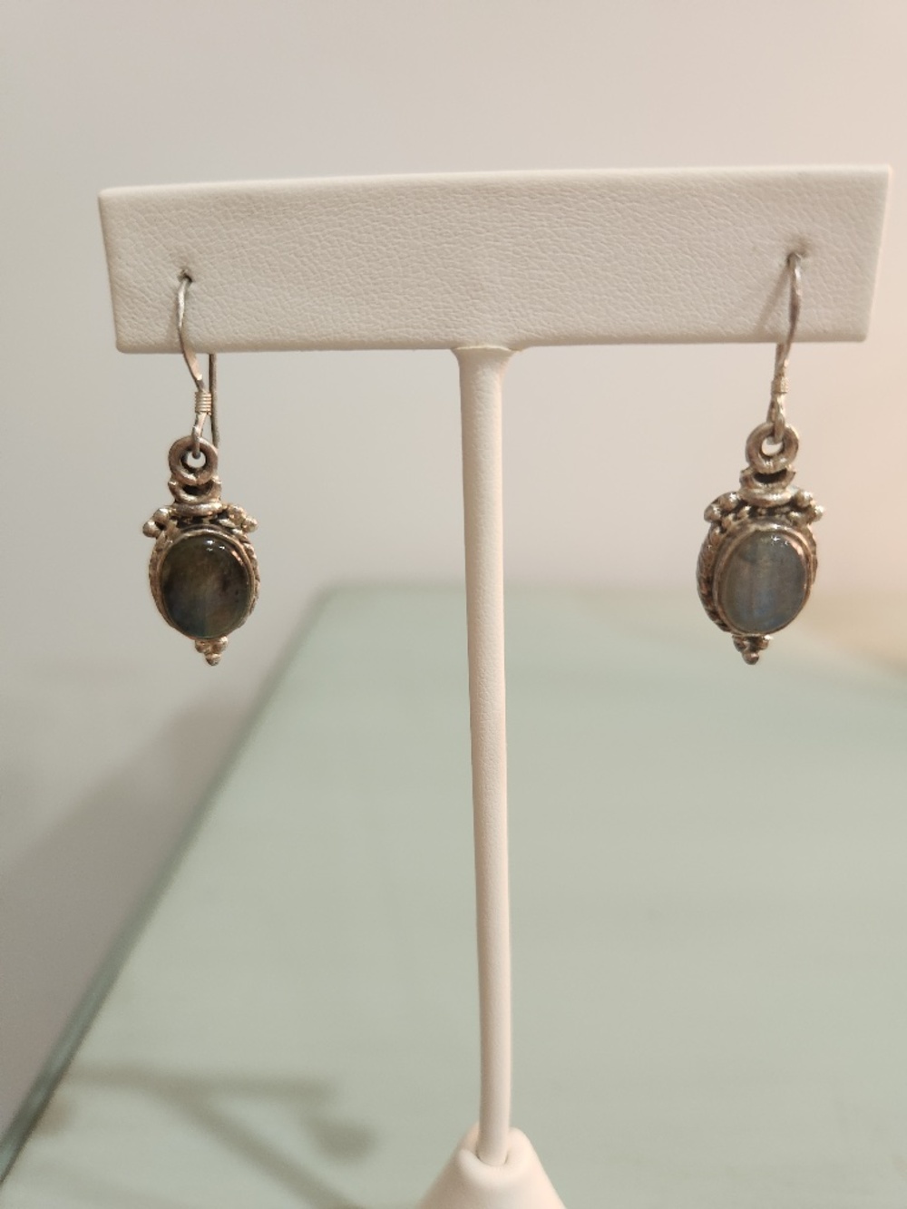 925 Sterling Silver Labradorite Stone Dangle / Drop Earrings 1.5" L